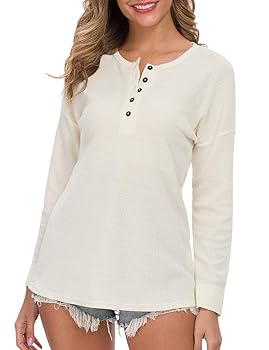 [ROMANTIC CROWN]★BUTTON UP WAFFLE HENLEY NECK Waffle T-Shirt | Henley Neck | Long Sleeve | UNIQLO US