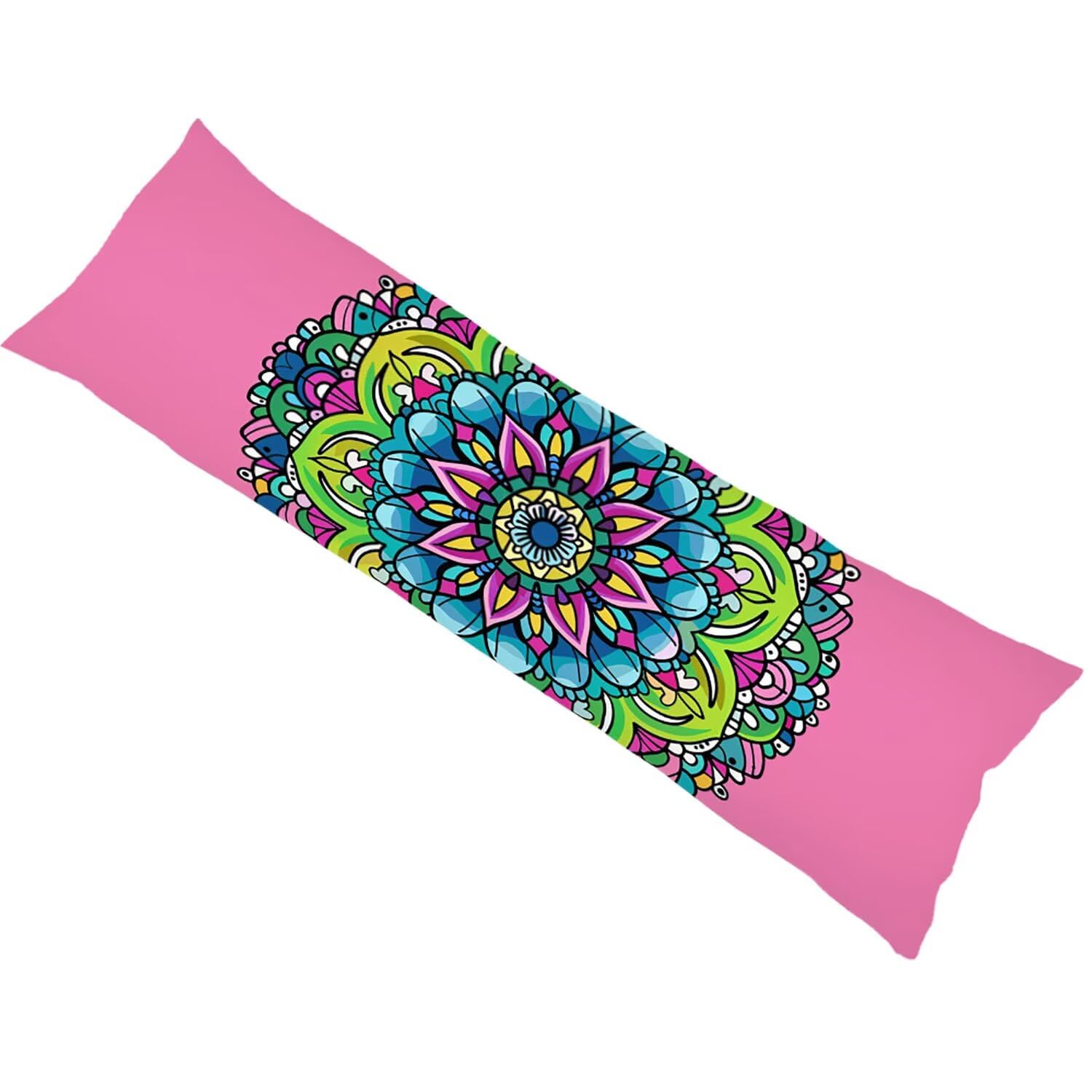 Funda de Almohada 180 cm Rosa Protector Almohada 60x180cm Suave Terciopelo Funda Cojin, Mandala Long Pillowcase Transpirable, con Cierre de Cremallera Lateral Cushion Covers para Dormir de Lado bz-670