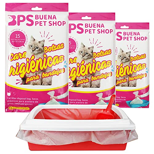 BPS® 45 Bolsas para Bandeja Arena Bolsa Caca Excrementos para Gatos Mascotas, Bolsa de Recambio Inferior Tamaño L Total 45 Bolsas (L: 45 Bolsas) BPS-5468*3 Cover