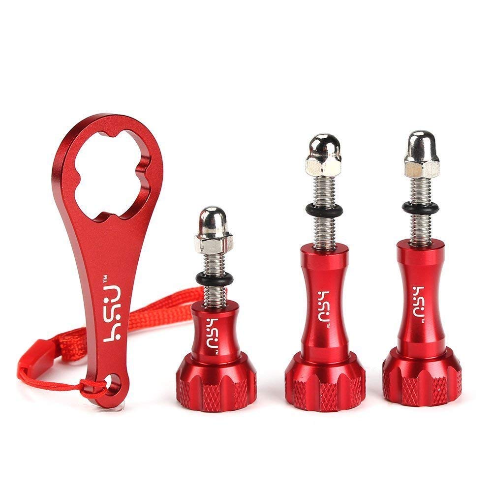 HSU Aluminum Thumbscrew Set + Wrench for Gopro Hero 13, 12, 11, 10, 9, 8, 7, 6, 5, 4, 3, AKASO Campark and Other Action Cameras (3pcs, Red)