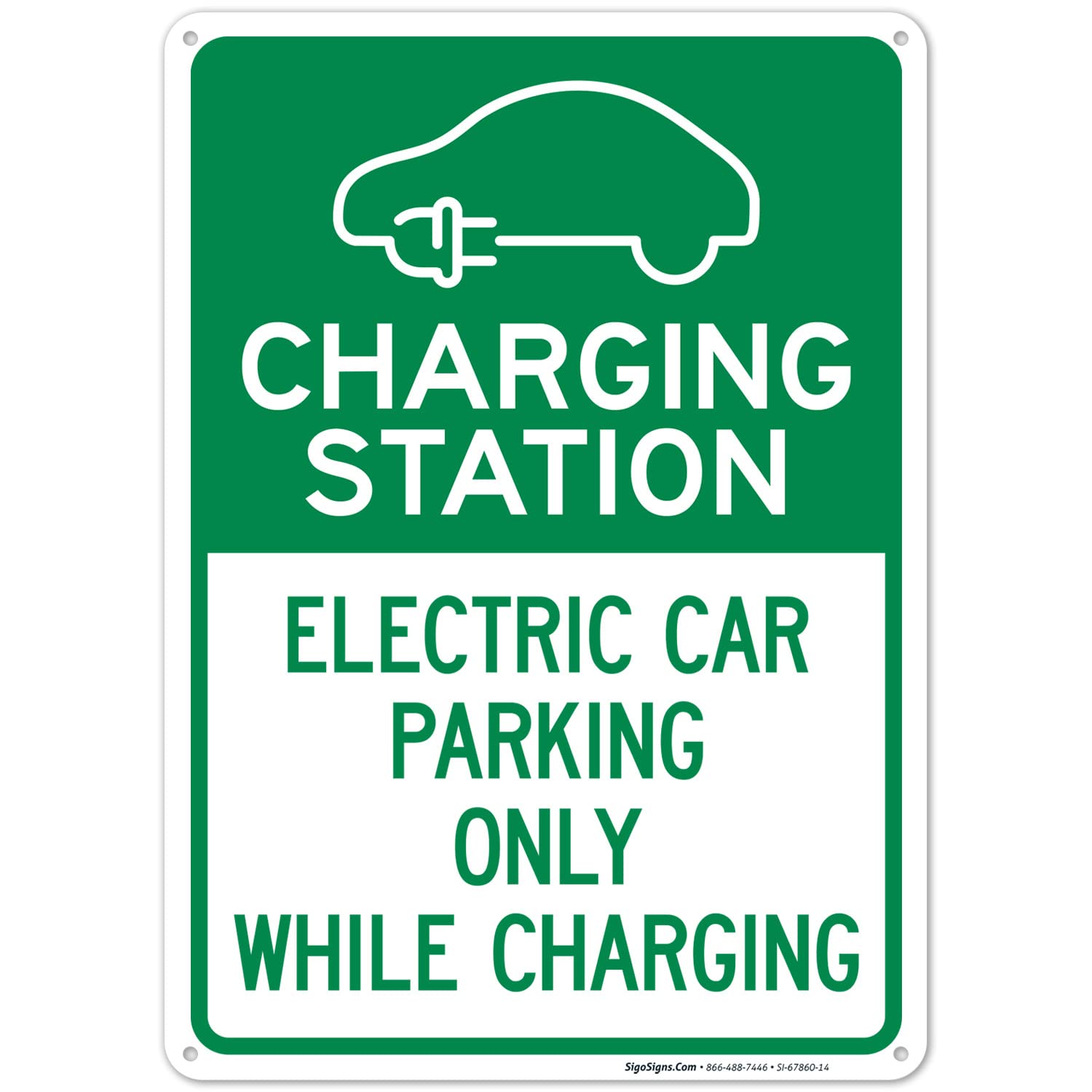 Charging Station Electric Car Parking Only While Charging with Graphic Sign, 10x14 Inches, Rust Free .040 Aluminum, Fade Resistant, Made in USA