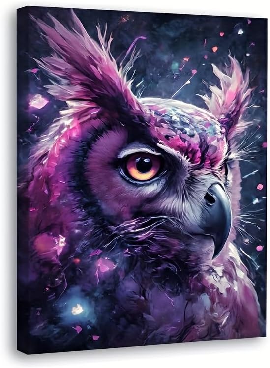 Canvas Wall Art Painting Retro Synthwave Owl Neon Geometric Shapes Ready To Hang Modern Motivational Prints for Living Room Bedroom Office Nursery