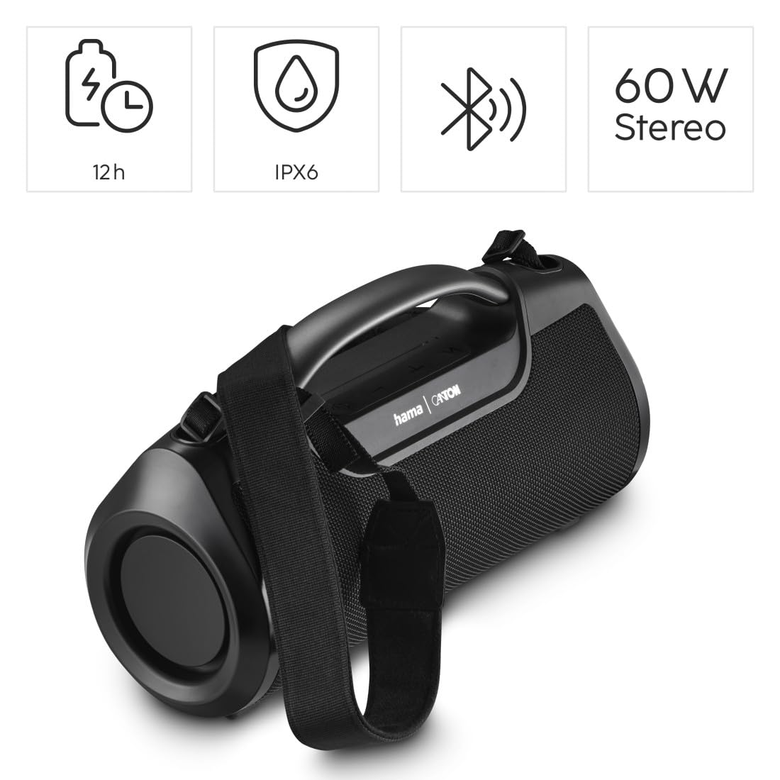 Hama Altoparlante Bluetooth Esterno 60W - Impermeabile IPX6, 12 Ore di Batteria, Pro Sound, Powerpack, USB, Music Box, Party Box - Nero