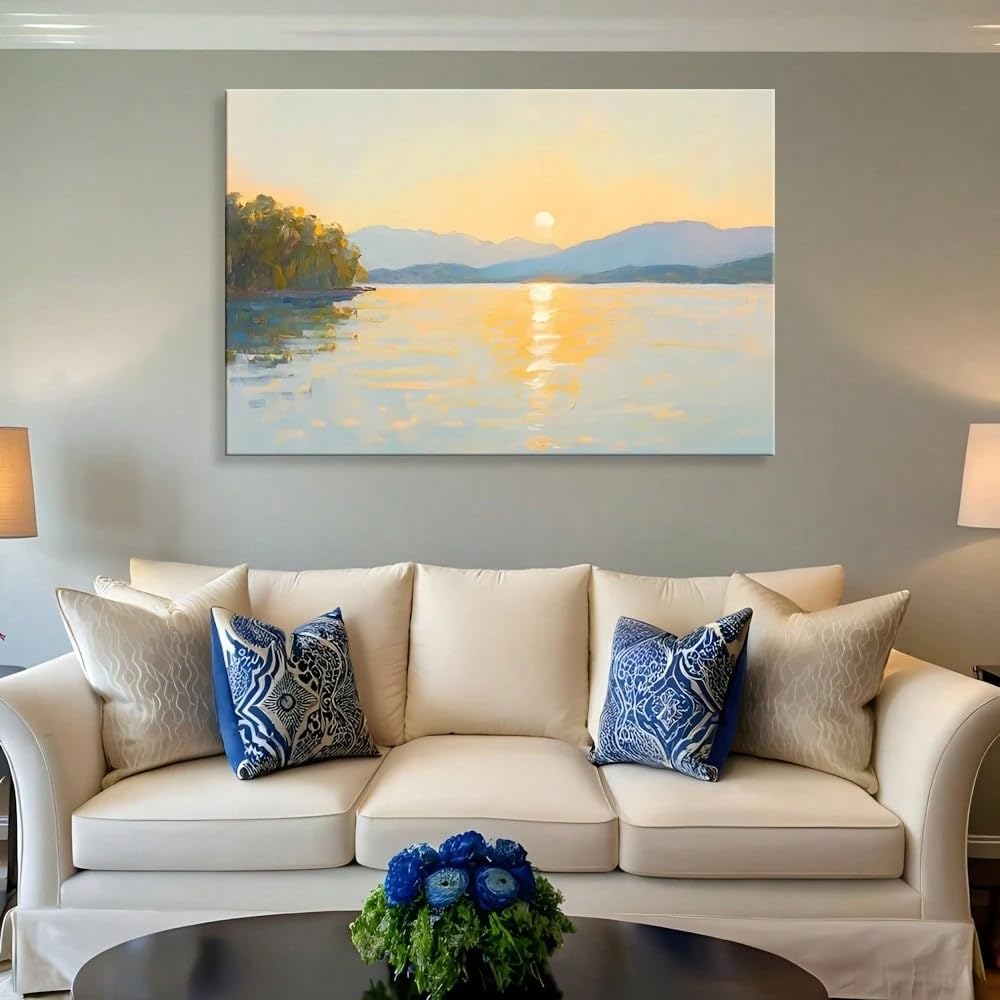 Trdmcfbn Lake Sunrise Mural, Water Reflection Painting, Canvas Poster Printing, Bedroom/Living Room Decoration(70x100cm/NO fraze)