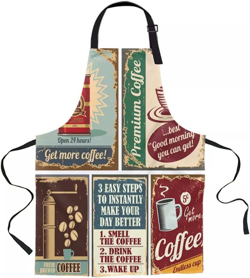 Coffee Poster Retro Aprons for Women Men Kid Cooking Baking Apron Kitchen Utility Equipment Accessories