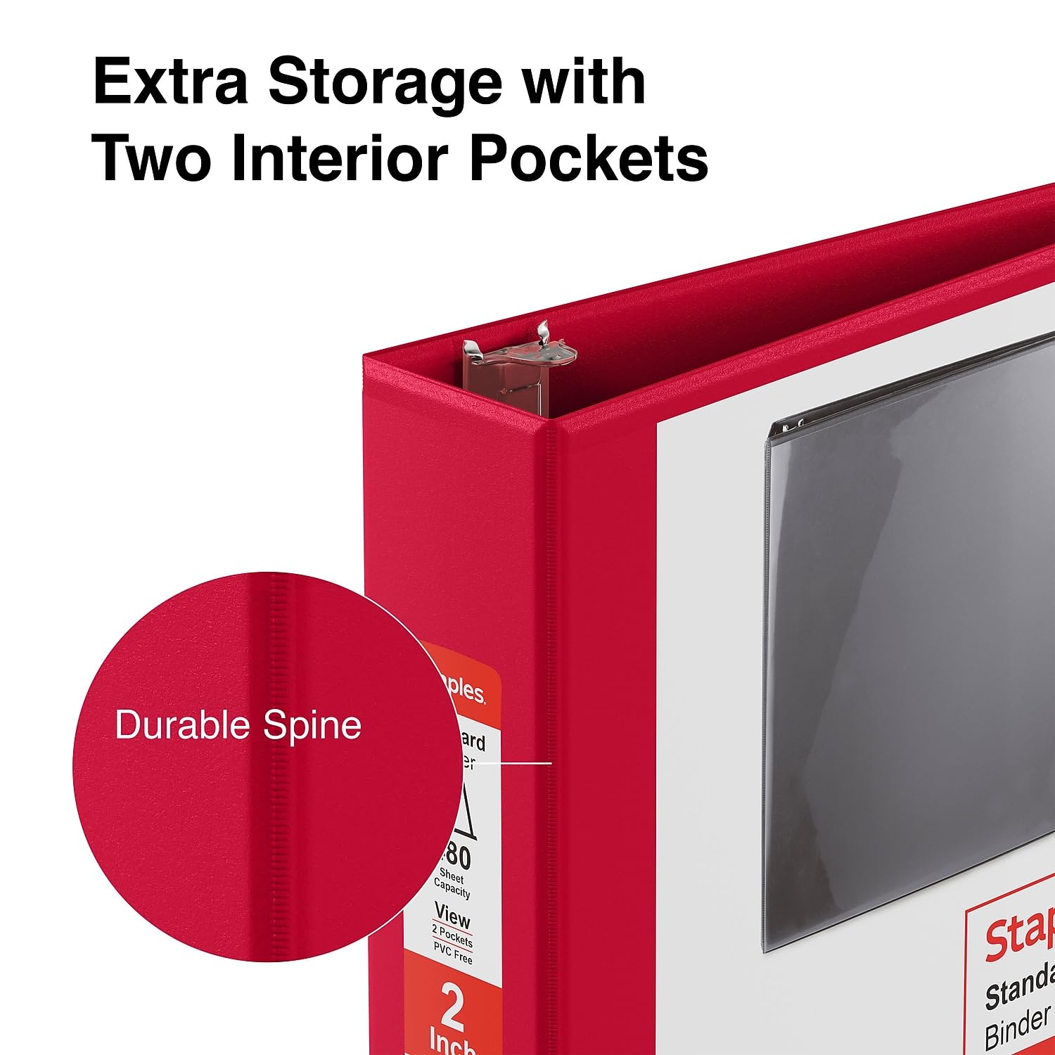Staples Raccoglitore a 3 anelli da 5,1 cm, con anello a D, rosso (ST60222)