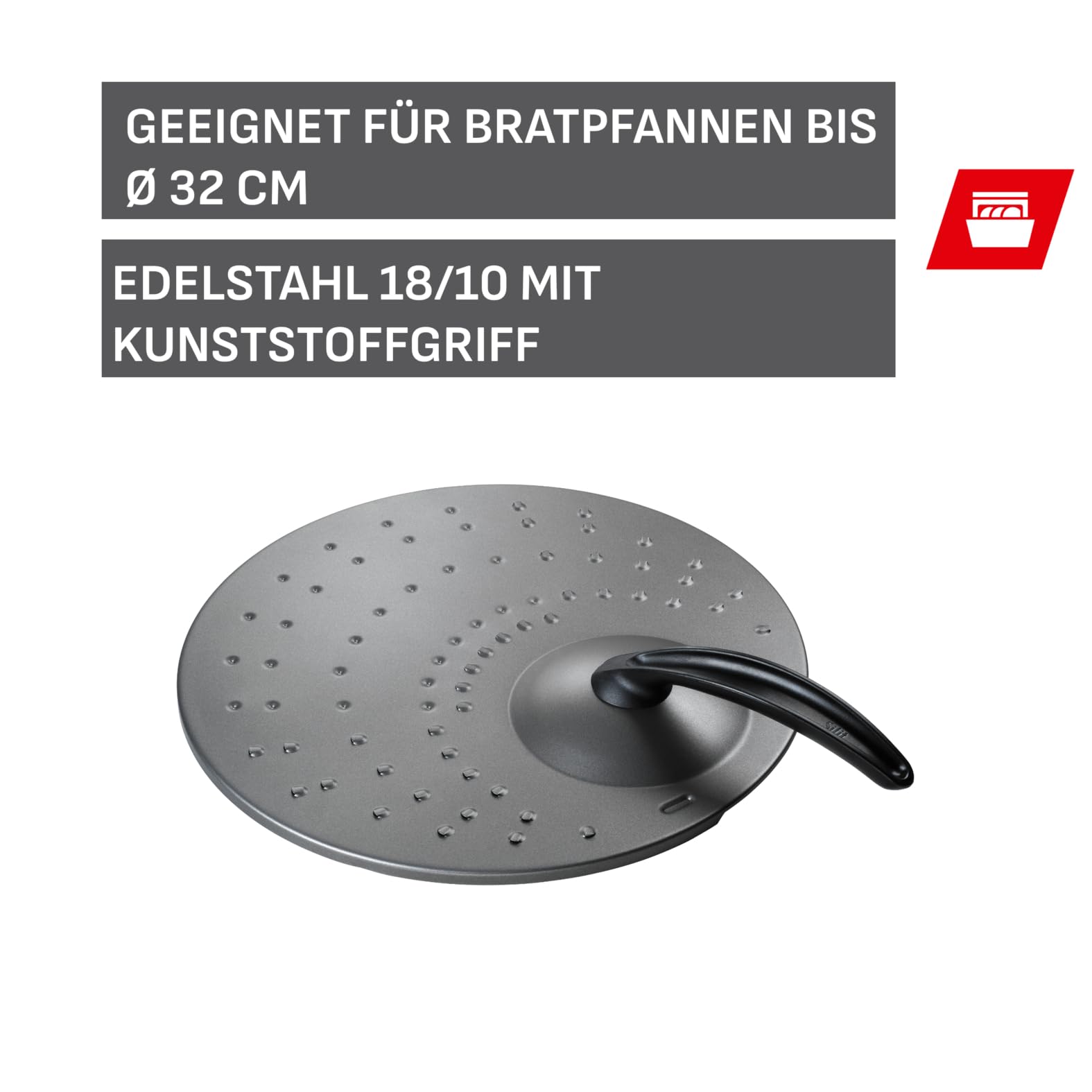 Silit Spritzschutzdeckel für Pfannen bis 34 cm Edelstahl rostfrei Handwäsche, Schwarz