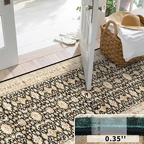 YOUFORTONG 2x12 Runner Rus for Hallways Soft Kitchen Rug Non Slip Rug Runner with Rubber Backing for Bathroom Washable Non Shedding Farmhouse Runner Rug (Black, 2X12)