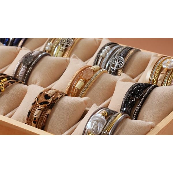 Fesciory Leopard Bracelet for Women, Boho Leather Wrap Multi-Layer Pearl Crystal Bracelet Bangle Jewelry(Gray Leather(Pearl))