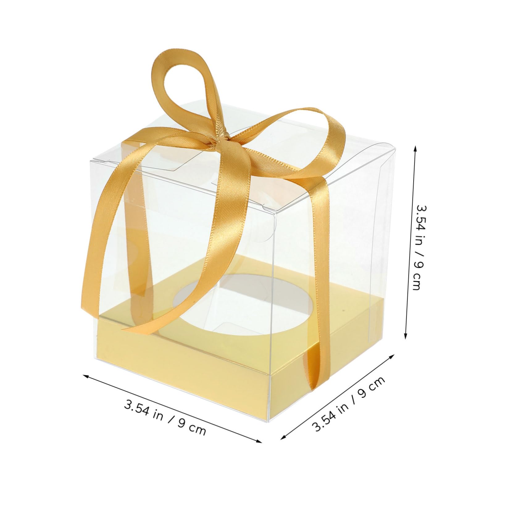 Cabilock Delicate Cake Carrying Box Transparent Pet with Gold Ribbon 30pcs for Bakery Cafe Use