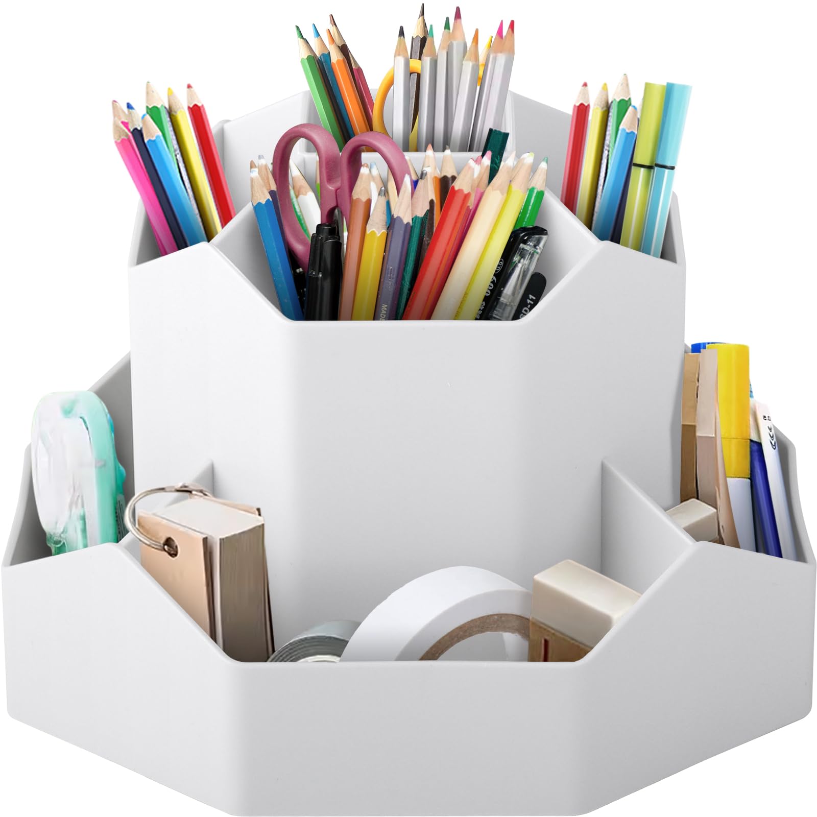 PANTSLINE 360° Rotatable Pen Holder, Multifunctional Office Organiser, Desktop Organiser, 9 Compartments, Large Capacity