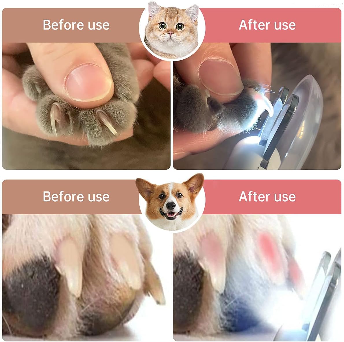 Petgravity Cat Dog Nail Clippers Trimmer with LED Light to Avoid Over-Cutting Hidden Nail File Razor Sharp Blade with 3 Battery Professional Grooming Tools Kit for Pet Claw Care Pink