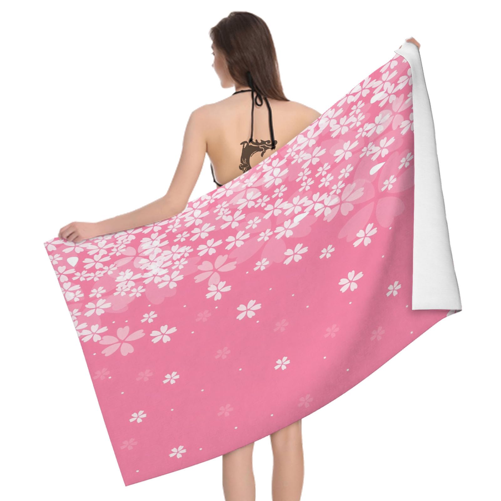 Leichong 3D Girly Cherry Blossoms Beach Towel Microfiber Soft Quick Dry for Adults, Petal Bath Towel Lightweight Soft Absorbent for Travel Swimming Pool Sports, 75 x 150 cm