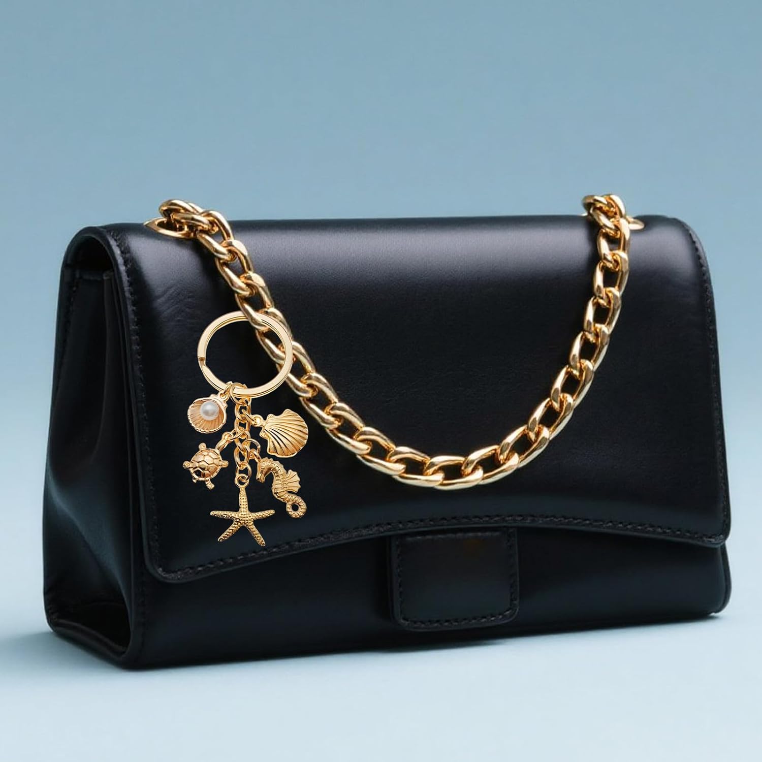 Angyape Cute Beach Keychain Starfish Pearl Seashell Keychain Summer Bag Charms Purse Charms for Handbags Ocean Gift for Women - Image 2