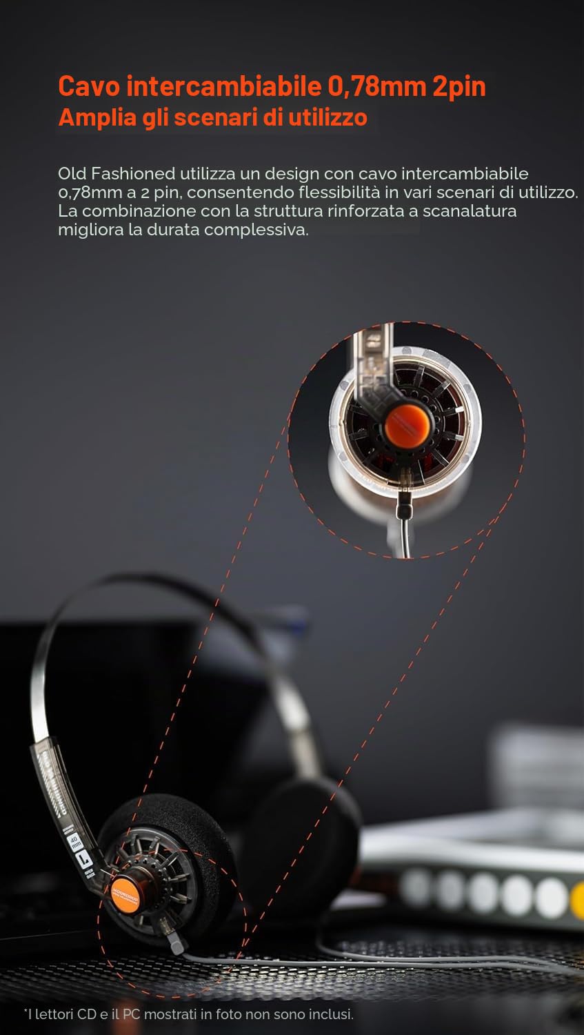 Moondrop Old Fashioned Cuffie On-Ear da 40 mm con cuffie aperte a 2 pin da 0,78 mm (jack da 4,4 mm)