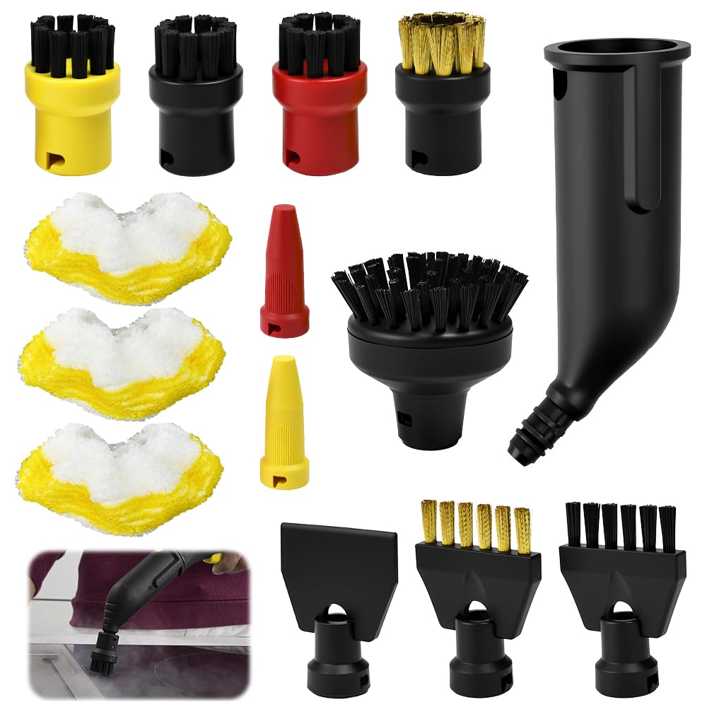 14 Stück Zubehör Kompatibel mit Kärcher Dampfreiniger Easyfix SC1 bis SC5 | Dampfreiniger Ersatzteile mit Verlängerter Düse Rundbürste Fugenbürste Mikrofaser-Tücher