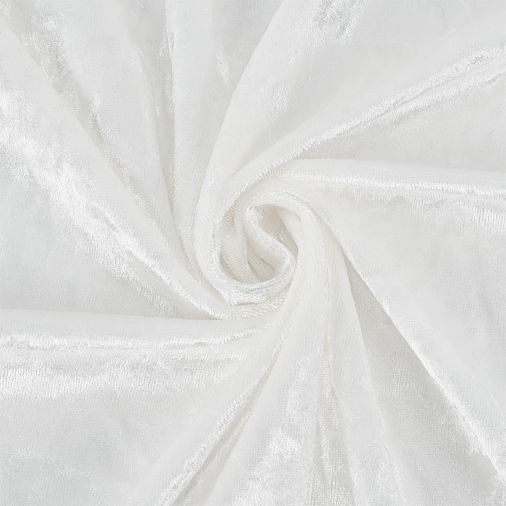 BENECREAT 1.1 Yard/1m White Crushed Velvet Fabric, 63 Inch/1.6m Wide Soft Velvety Fabric Wrinkle Resistant Velvet Upholstery Fabric for Sewing Apparel, Upholstery, Decoration