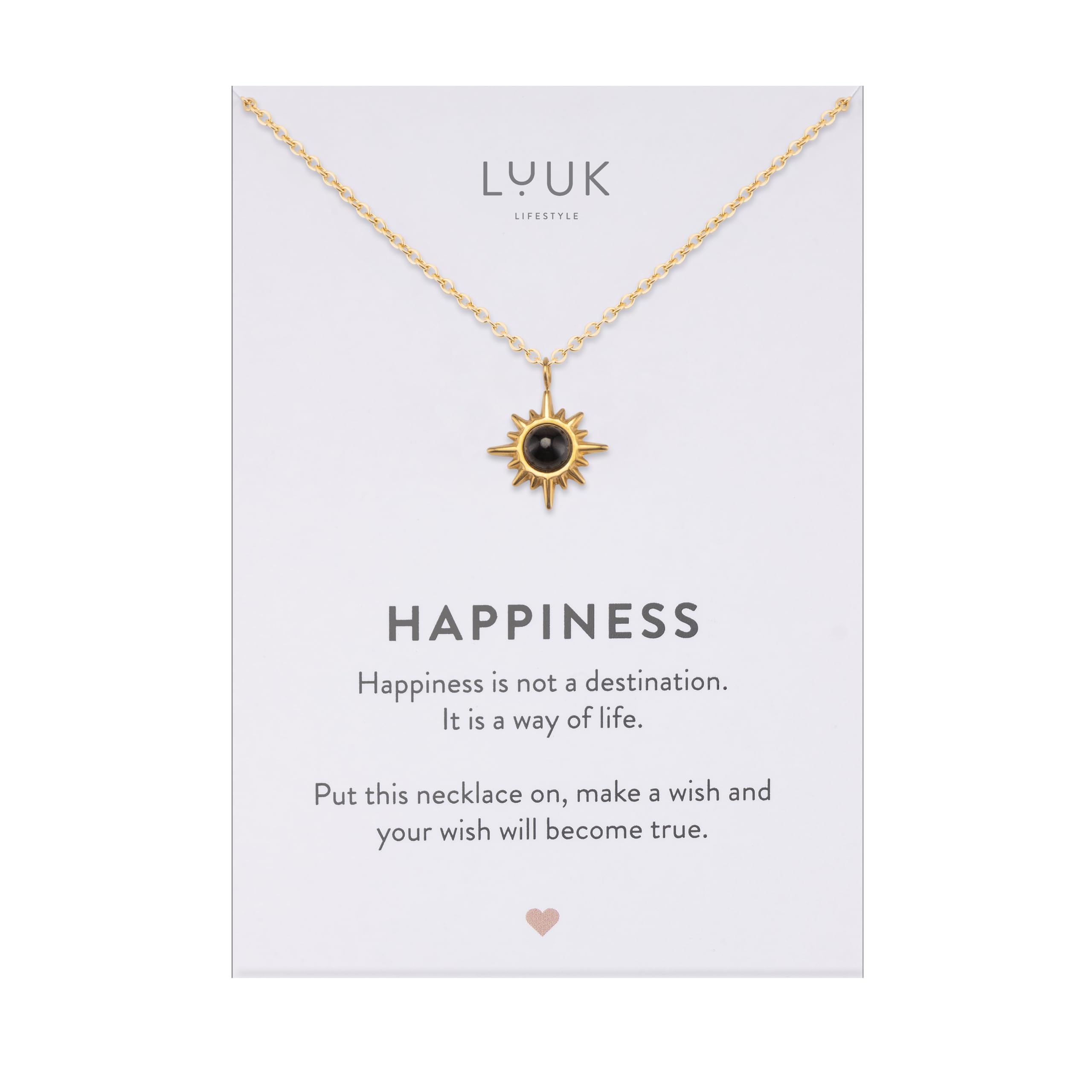 LUUK LIFESTYLE Collares de acero inoxidable para mujer con finos amuletos de la suerte y tarjeta mensaje HAPPINESS,idea de regalo mujer, hermana, hija, sobrina, plateado, dorado, oro rosa