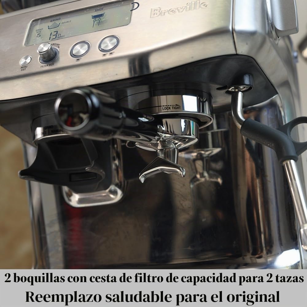 Portafiltro 54 mm doble caño para Sage/Breville Barista BES 870/878/880 cesta de filtro con madera ABS y portafiltros de acero inoxidable negro