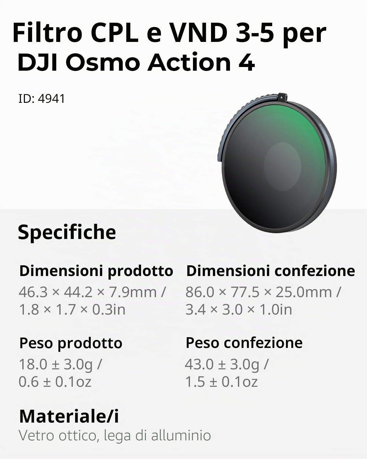 SMALLRIG Filtro CPL e VND 3-5 per DJI Osmo Action 4, che Combina ND8, ND16, ND32, CPL Fiter in uno, Filtri Polarizzatori a Densità Neutra, Accessori, Vetro Ottico HD Multistrato - 4941