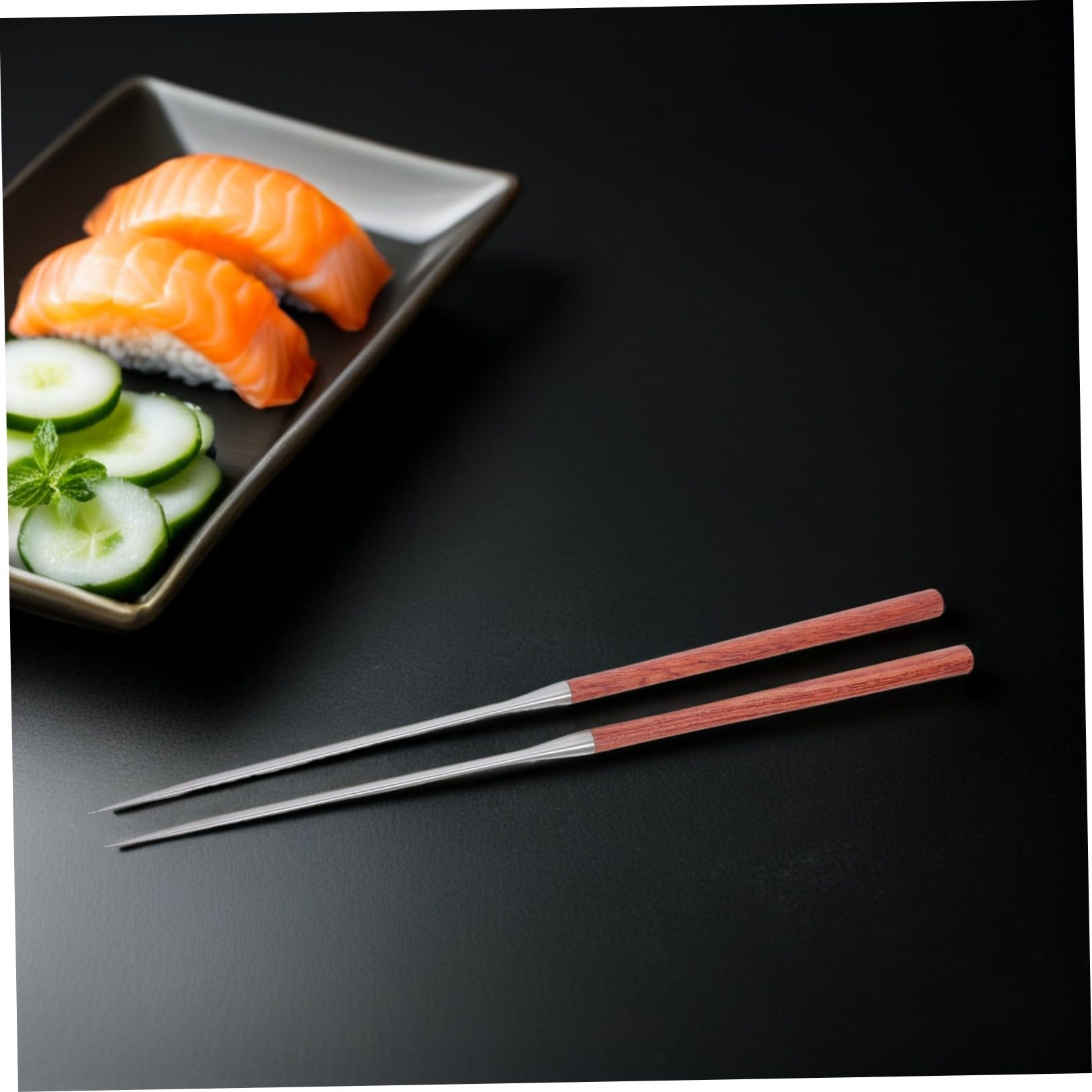 Bacchette per Sushi in Acciaio Inossidabile Impugnatura in Legno, Punta Appuntita per Precisione, Leggere e Riutilizzabili, per Mangiare e Lavoro