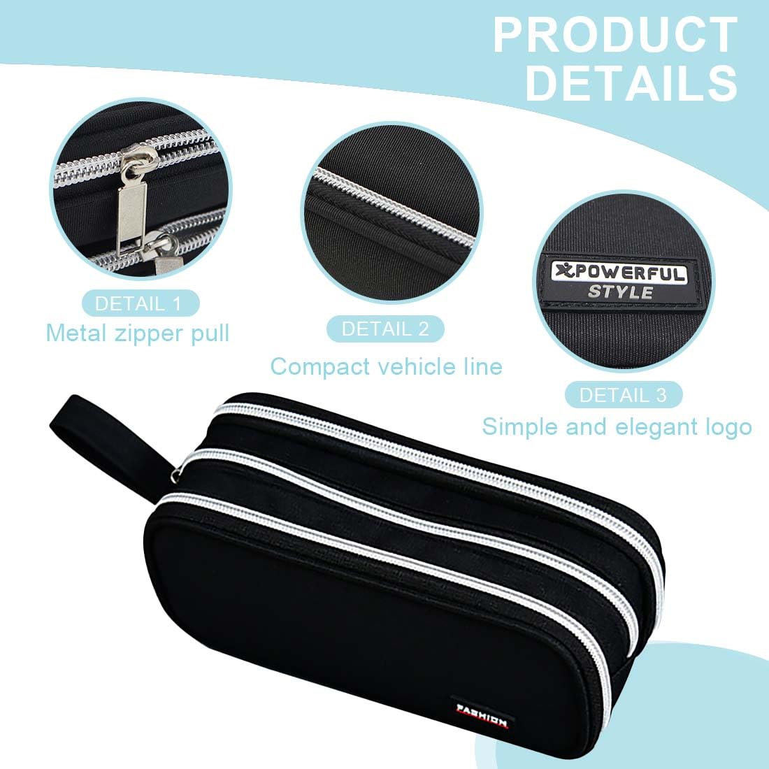 Trousse à Crayons Noire De Grande Capacité Avec Fermeture éclair Pour Garçons, Filles, Adolescents, étudiants