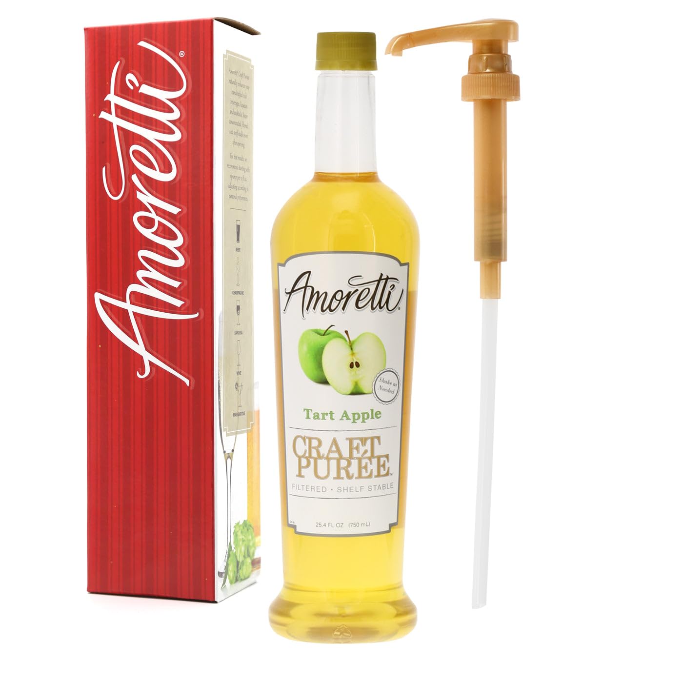 Amoretti - Tart Apple Craft Puree 750 ml, Perfect for flavoring Cocktail, Brewing, Beer, Wine, alcoholic beverages, and Mocktail, Drink Mix, Mixers, Made of Real Fruit, No Preservatives, with Pump