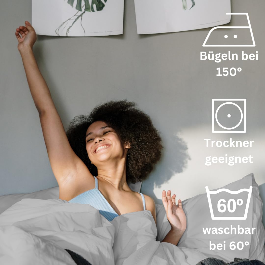 Homesty Premium Bettwäsche 200x200 cm + 2 Kissenbezüge 80x80 cm – 100% Baumwolle Bettbezug Set 3 Teilig Öko Tex mit YKK Reißverschluss Grau weich & atmungsaktiv