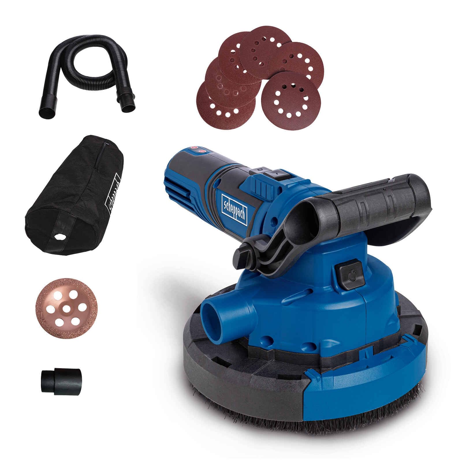 Scheppach 3in1 Universal Wand-, Boden- & Deckenschleifer BFR1200 | Leistung 1050W | 180mm Schleifscheibe | Integrierte Absaugfunktion mit 25L Staubbeutel | Wandschleifer mit 6 Schleifscheiben