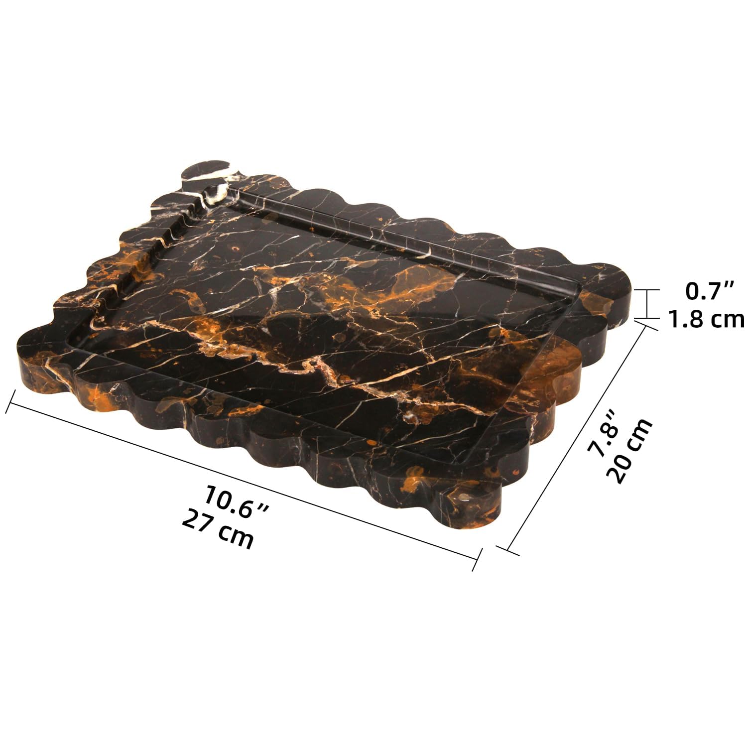 Vassoio Marmo Bagno Naturale Ondulato Vassoio Portaoggetti Svuotatasche Ingresso Moderno Lusso per Toletta, Candele, Asciugamani, Cosmetici, Profumo, Portachiavi (Oro Nero, 27 x 20 cm)