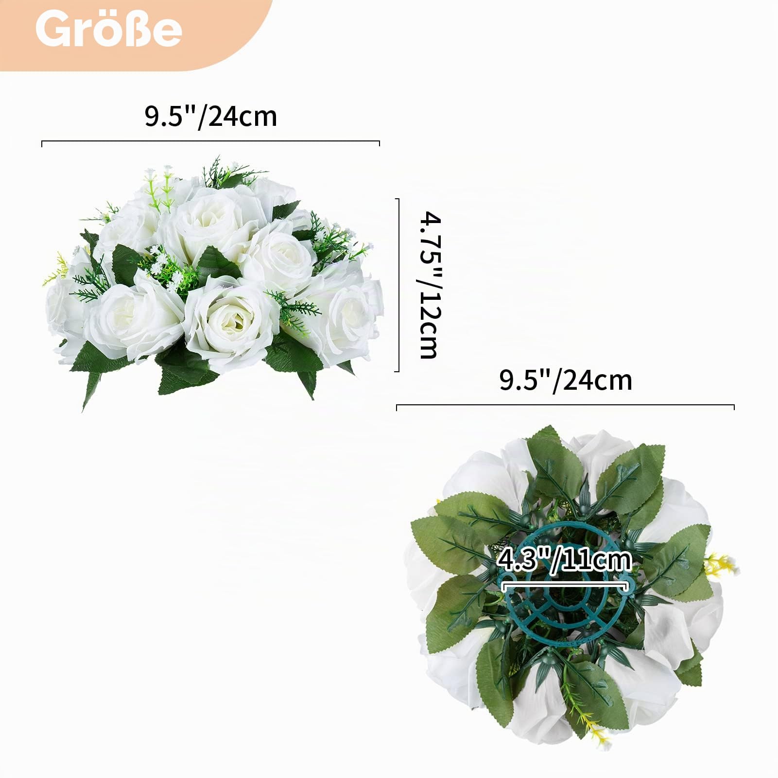 NUPTIO 6 Stück Künstliche Blumenstrauß, 15 Köpfe Kunststoff Rosen mit Sockel, Geeignet für Unser Geschäft Hochzeit Herzstück Blumenregal für Parteien Valentinstag Dekoration(Reines Weiß)