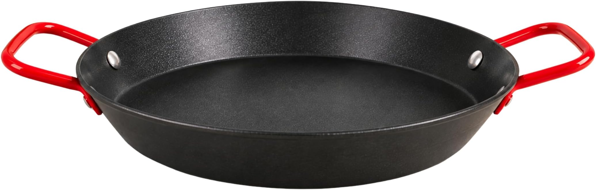 IMUSA USA 10" Carbon Steel Coated Nonstick Paella Pan, Black, Red Handles