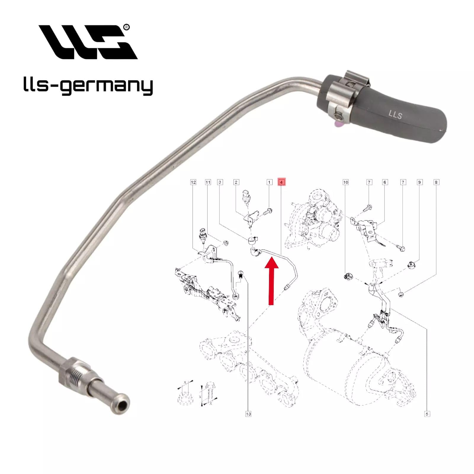 LLS-GERMANY Linea di pressione differenziale compatibile con Talento (296), 1.6 D, 95 CV, 115 CV, 223213730R, 223214784R, 6261400200, GM 95517912, 4423101