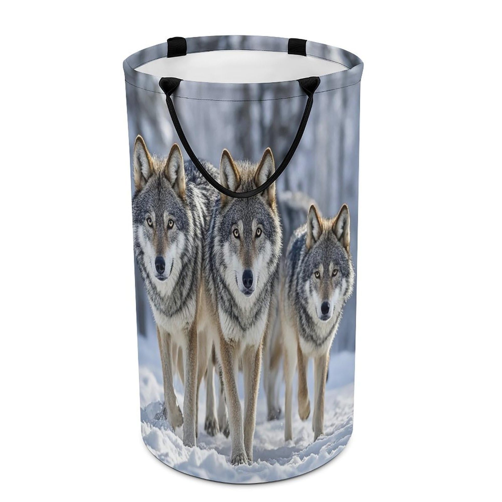 Pack of Wolves Laundry Hamper Waterproof Clothes Basket Large Capacity Collapsible Laundry Basket Freestanding Clothes Hamper for Dorm Family Bathroom Decor Storage 86L