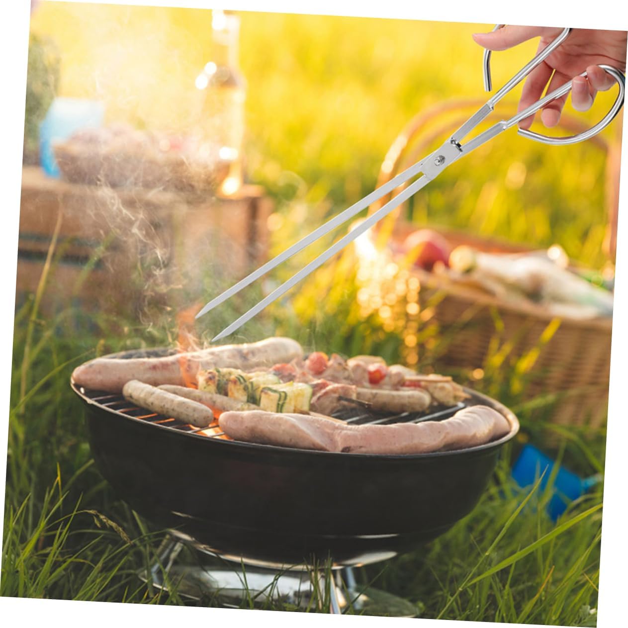 Gatuida Stainless Steel Fire Tongs for Fire Pit Long Handle Charcoal Clamp with Toothed Design for Safe Firewood Handling Multi-Purpose Campfire Tool for Outdoor Cooking and Barbecue