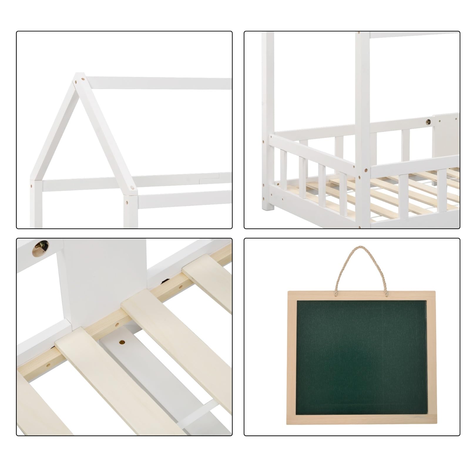 KOMHTOM Simple Lit de Maison avec Protection Anti-Chute, Lit de Jeune avec Sommier à Lattes en Bois, Cadre de lit, Minimaliste(sans Matelas) (Blanc-A, 90 x 200CM)