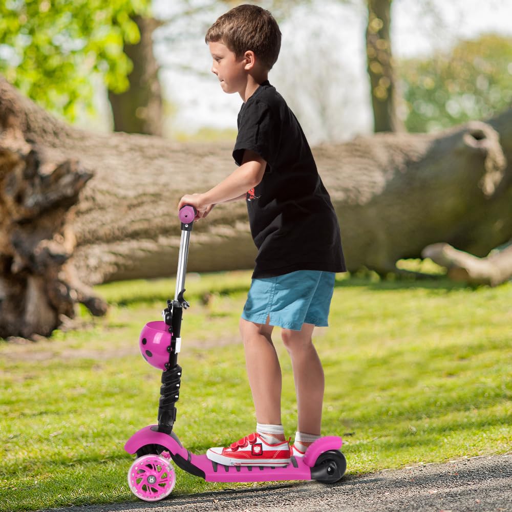 Trottinette pour Enfants à 3 Roues,Trottinette Pliable,Tout-Petits, Hauteur Réglable, Plateau Antidérapant,3 Roues LED élégantes,Charge Maximale 80 kg