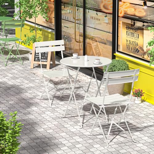 RELAX FIELD Gartenmöbel Set Wetterfest, Balkonmöbel Set 3 Teilig für Kleinen Balkon, Bistrotisch mit 2 Stühlen, Bistro Set Klappbar, Weiß