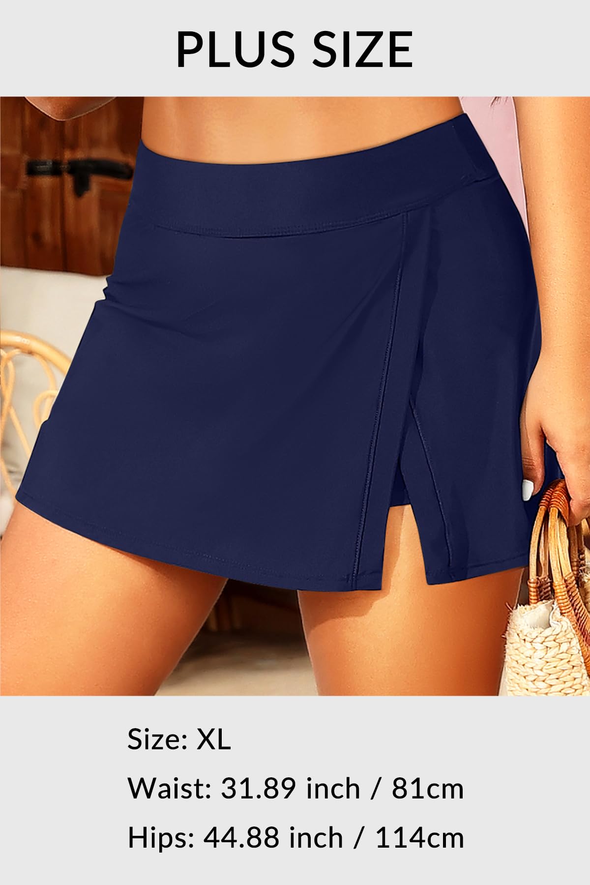 Aqua Eve Jupe de bain gainante pour femmes, jupe fendue avec short intégré, taille haute, bleu marine, Taille M