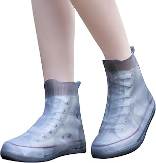 Adorila Waterproof Silicone Shoe Cover, High-Top Rain Overshoes, Gray, XL