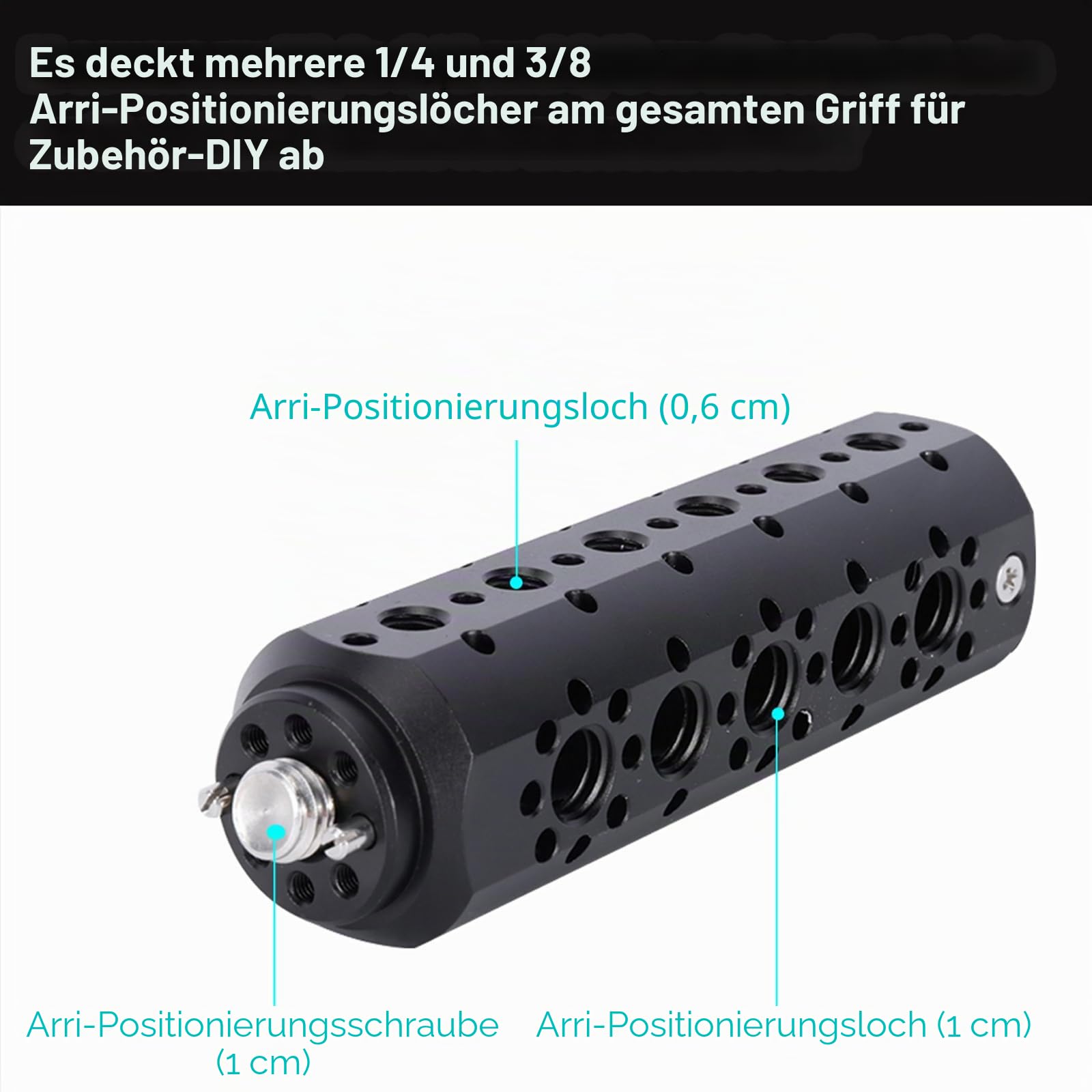 NICEYRIG Runder Universal Handle Griff für Kamerakäfig, multifunktionaler AR-ri-Verlängerungsgriff mit 1/4-Zoll-20 und 3/8-Zoll-16 Loch zum Positionieren, universeller ergonomischer Handgriff