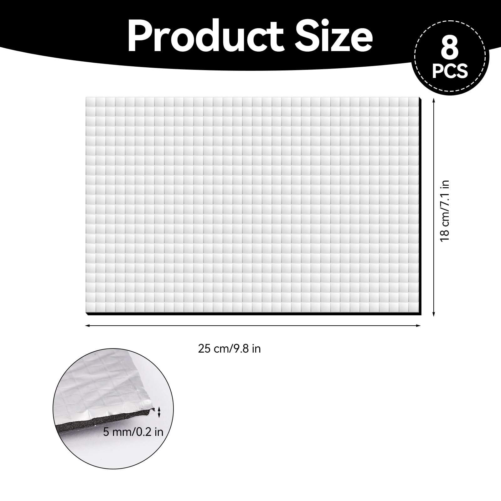 8 sztuk mat izolacyjnych do samochodu, 25 x 18 cm, mata izolacyjna do samochodu, mata izolacyjna wygłuszająca, mata izolacyjna o grubości 5 mm, mata izolacyjna do samochodu, ognioodporna, odporna na