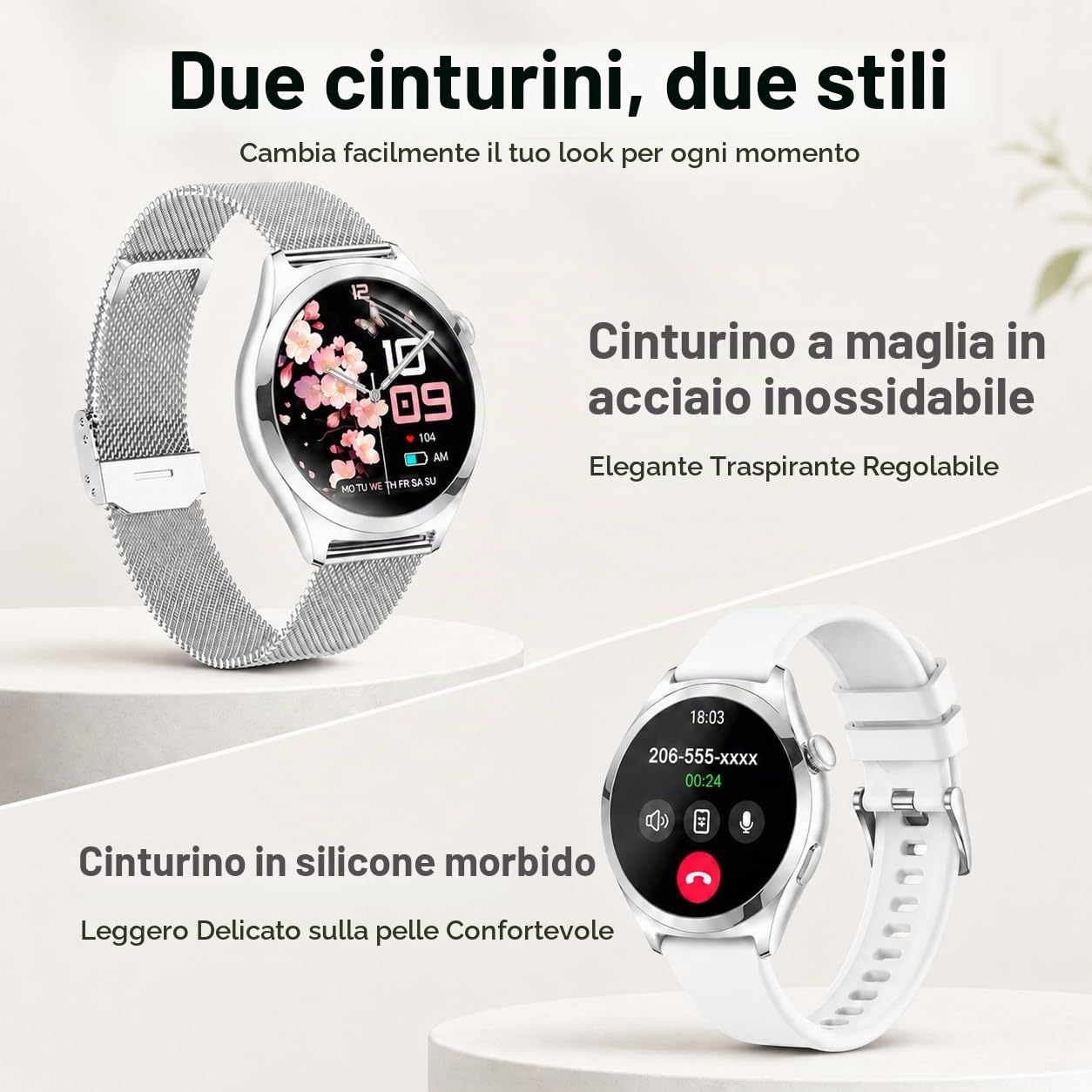 Smartwatch Donna, 1.27" Orologio Smartwatch con Chiamate, Cardiofrequenzimetro SpO2 Sonno, Activity Tracker Passi Calorie, 120+ Sport, IP68 Smart Watch Fitness per iOS Android Argento