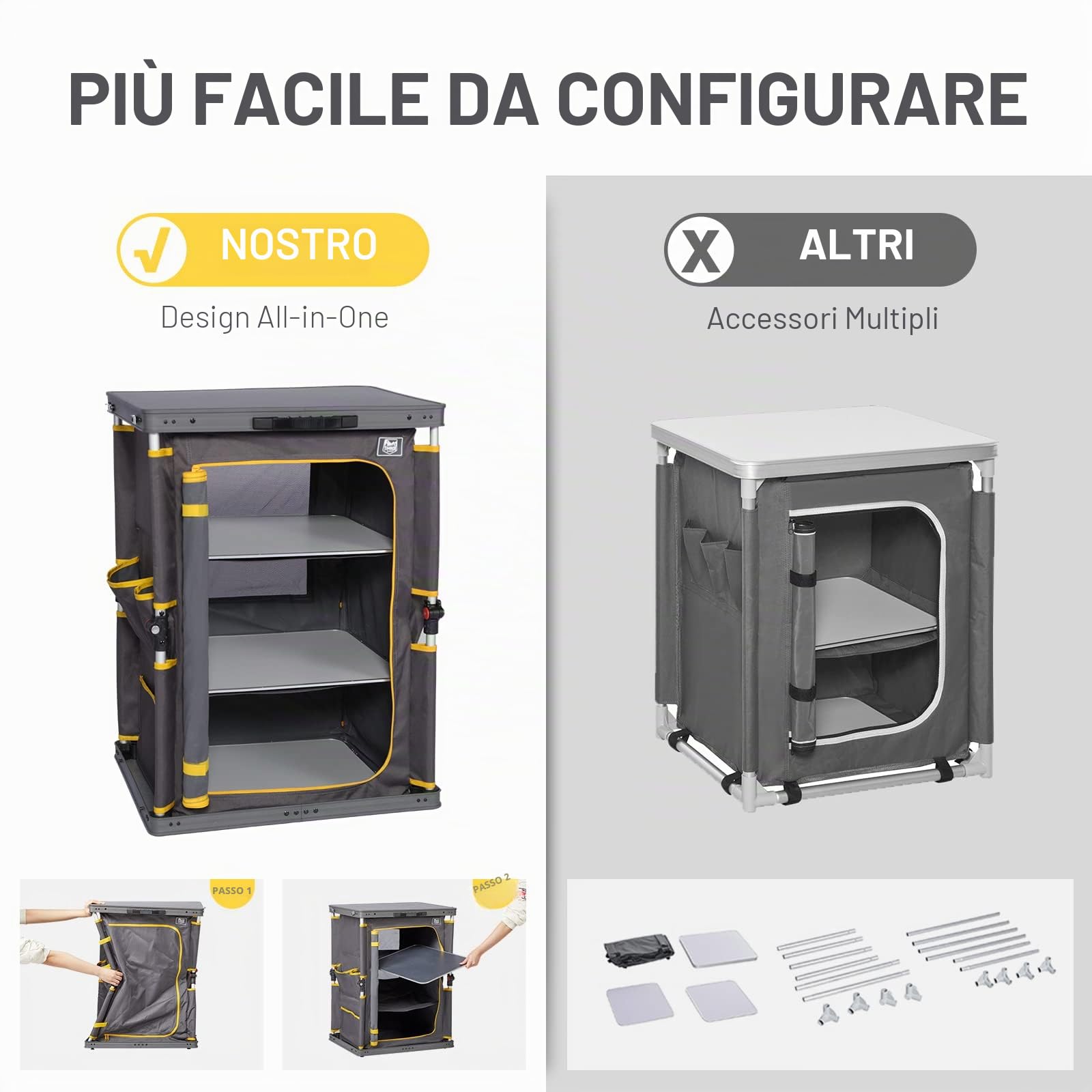 TIMBER RIDGE Armadietto da cucina pieghevole 30kg 3 ripiani portatile