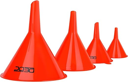 DEDC Oil Funnels, Gas Funnels, Plastic Funnel Set for Car, Automotive, Kitchen, Mini Small Large Red (4pcs Gas Plastic Funnel)