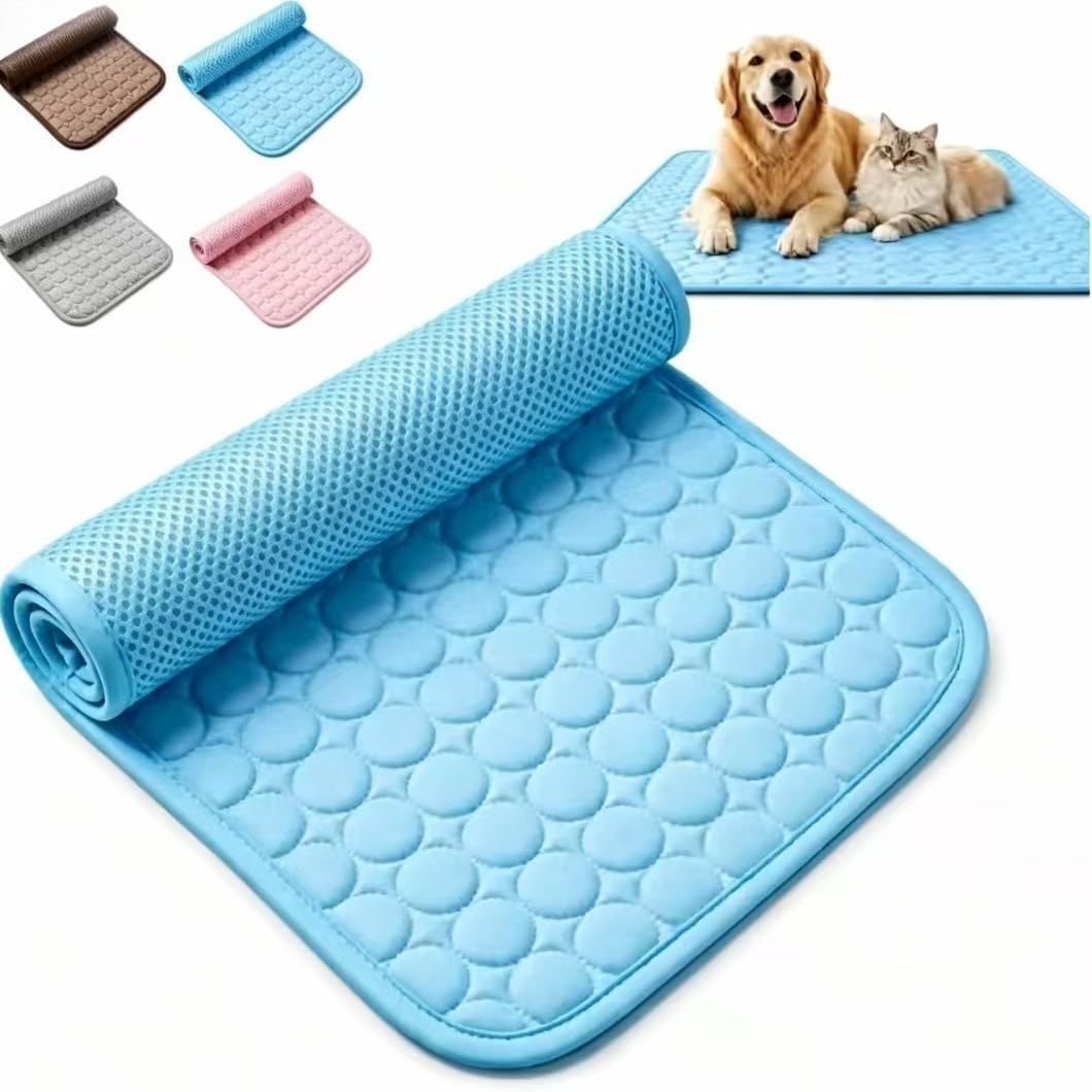 The Dog Hub Arctic Cooling Dog Mat, Instant Cool Pad for Dogs in Hot Summer,Chew-resistant Portable Cooling Pad for Crate (Blue,XL-100X70CM)