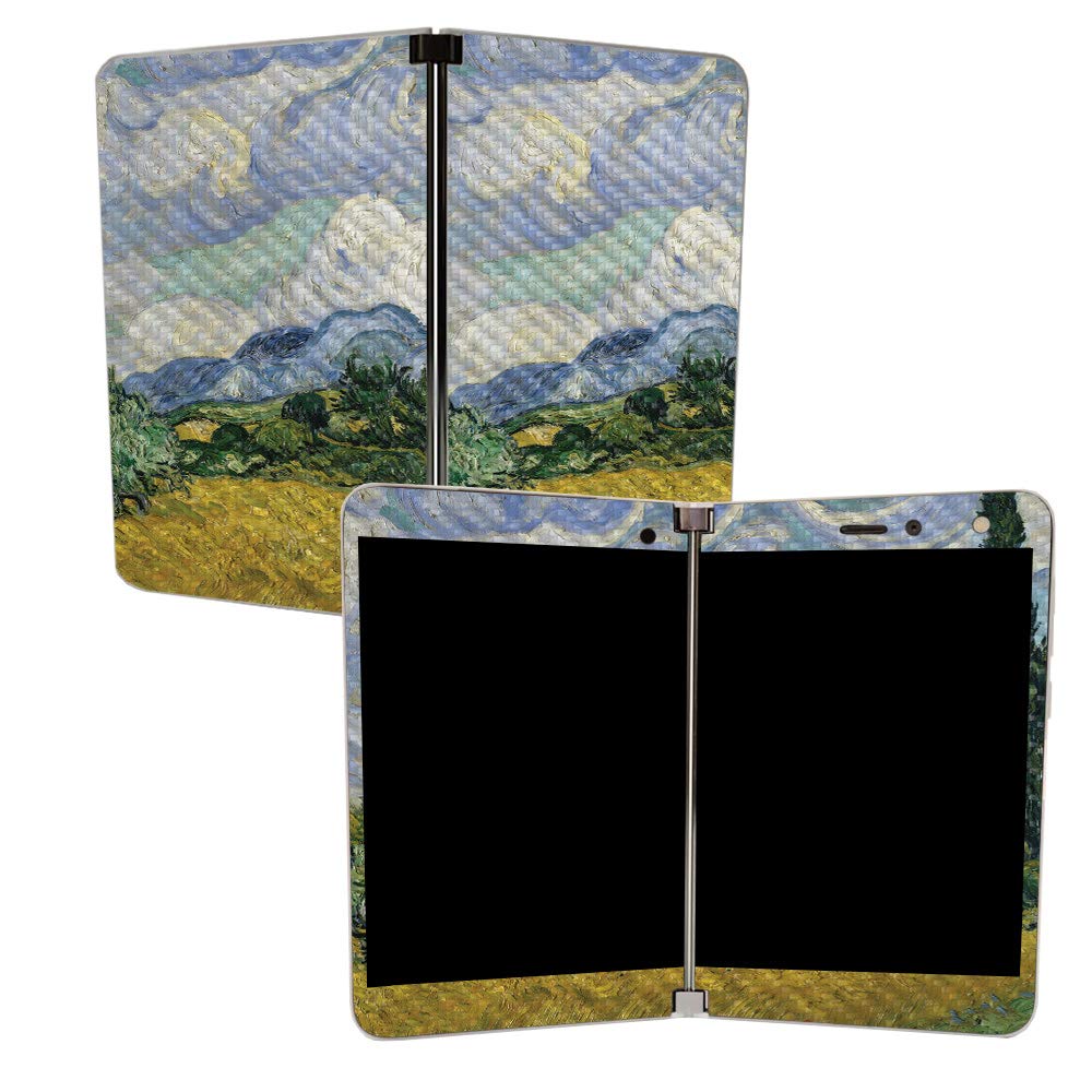 MightySkins Carbon Fiber Skin for Microsoft Surface Duo - Wheatfield with Cypresses | Protective, Durable Textured Carbon Fiber Finish | Easy to Apply | Made in The USA