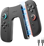 JSAUX Switch 2 Charging Grip for Nintendo Switch 2, Magnetic Grip Controller Compatible with Switch 2 JoyPad, Play While Charging with LED Indicator& 1.5m/4.9ft Charger Cable (Charging Grip)