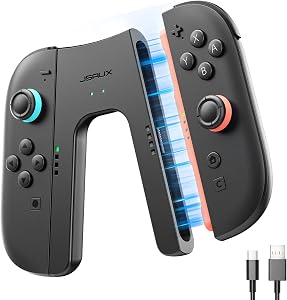 JSAUX Switch 2 Charging Grip for Nintendo Switch 2, Magnetic Grip Controller Compatible with Switch 2 JoyPad, Play While Charging with LED Indicator& 1.5m/4.9ft Charger Cable (Charging Grip)