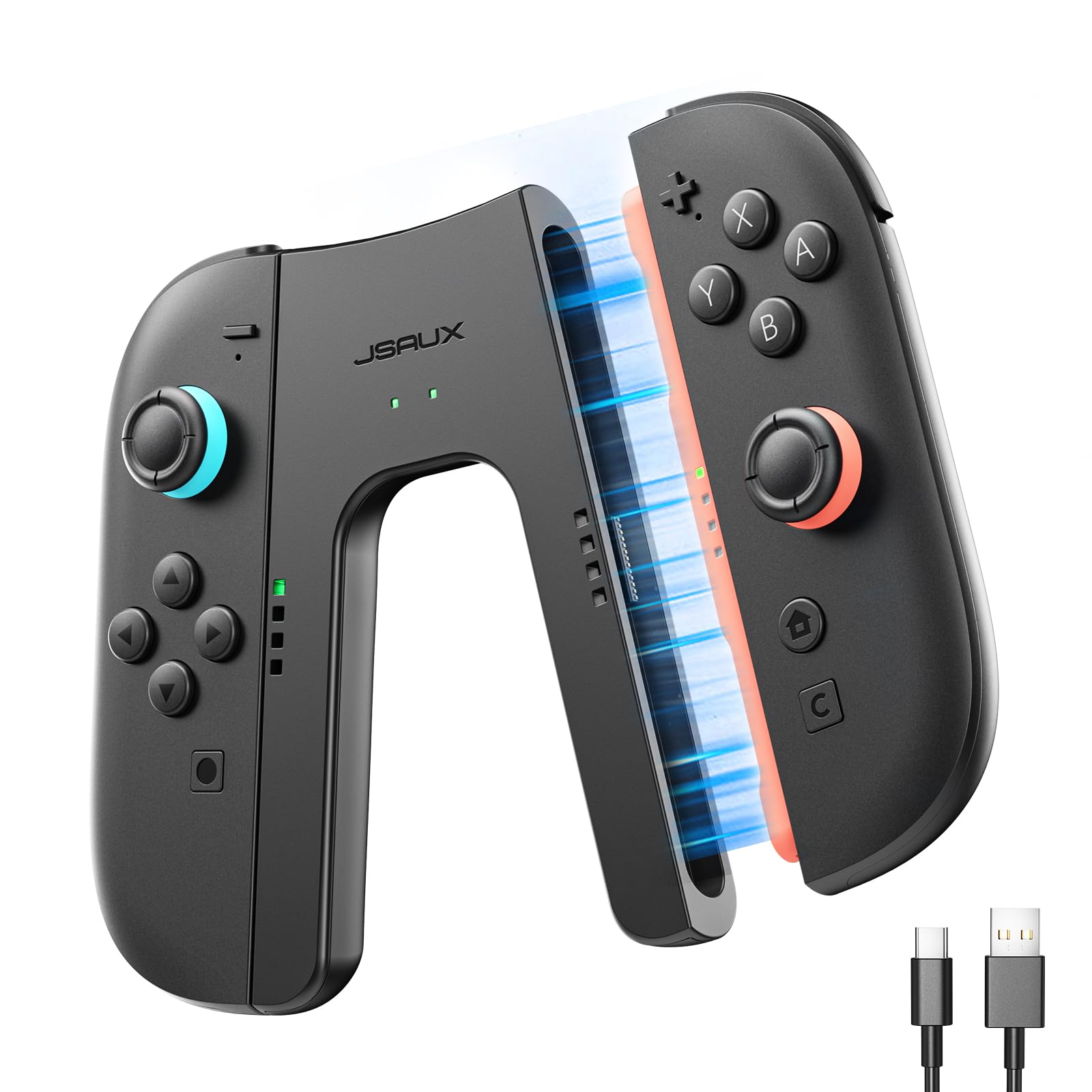 JSAUX 充電グリップ Switch 2に対応 ジョイコン2充電グリップ V字型 プレイしながら充電可能・JoyCon 2アクセサリ・充電式コントローラーホルダー・マグネット式固定・充電指示LED付・USB Cケーブル付 ※本製品は電池を内蔵しておらず、USB給電が必要です